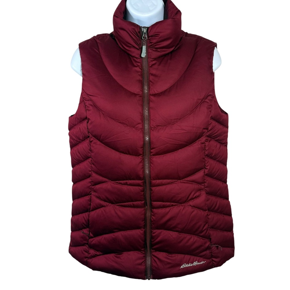 Eddie Bauer EB650 Down Vest Womens Small Burgundy Puffer Full Zip Quilted